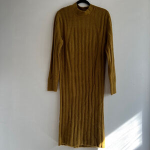Olive Ribbed Knit Sweater Dress
